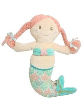 Maison Chic Mermaid Plush Stuffed Baby Doll Rag Doll Pink Teal Pigtails Lovey